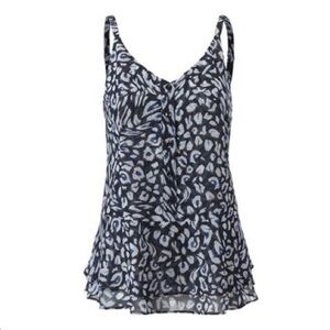 NWT CAbi purr cami blue animal print peplum tank size S